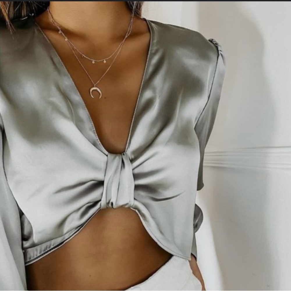 Zara Satin Green Knotted Top - Size XS - New with tags